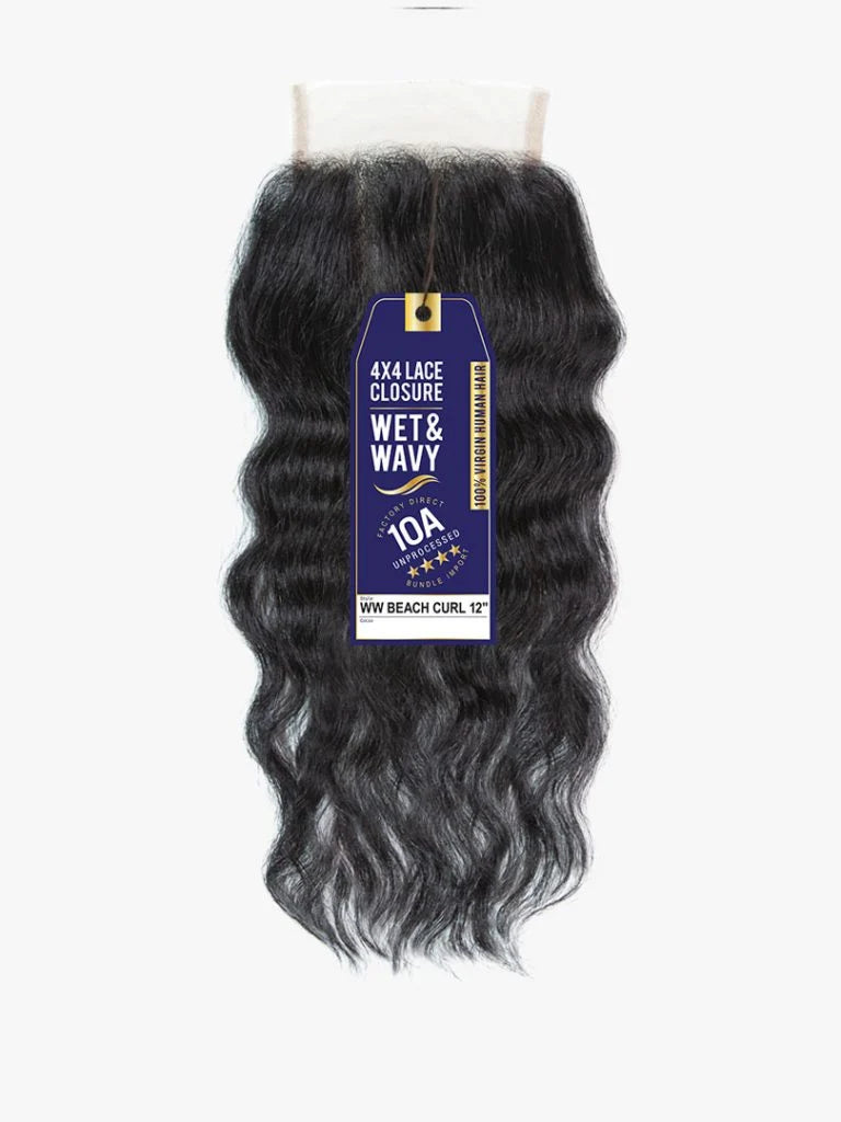 10A WET & WAVY 4X4 LACE CLOSURE – BEACH CURL 12″