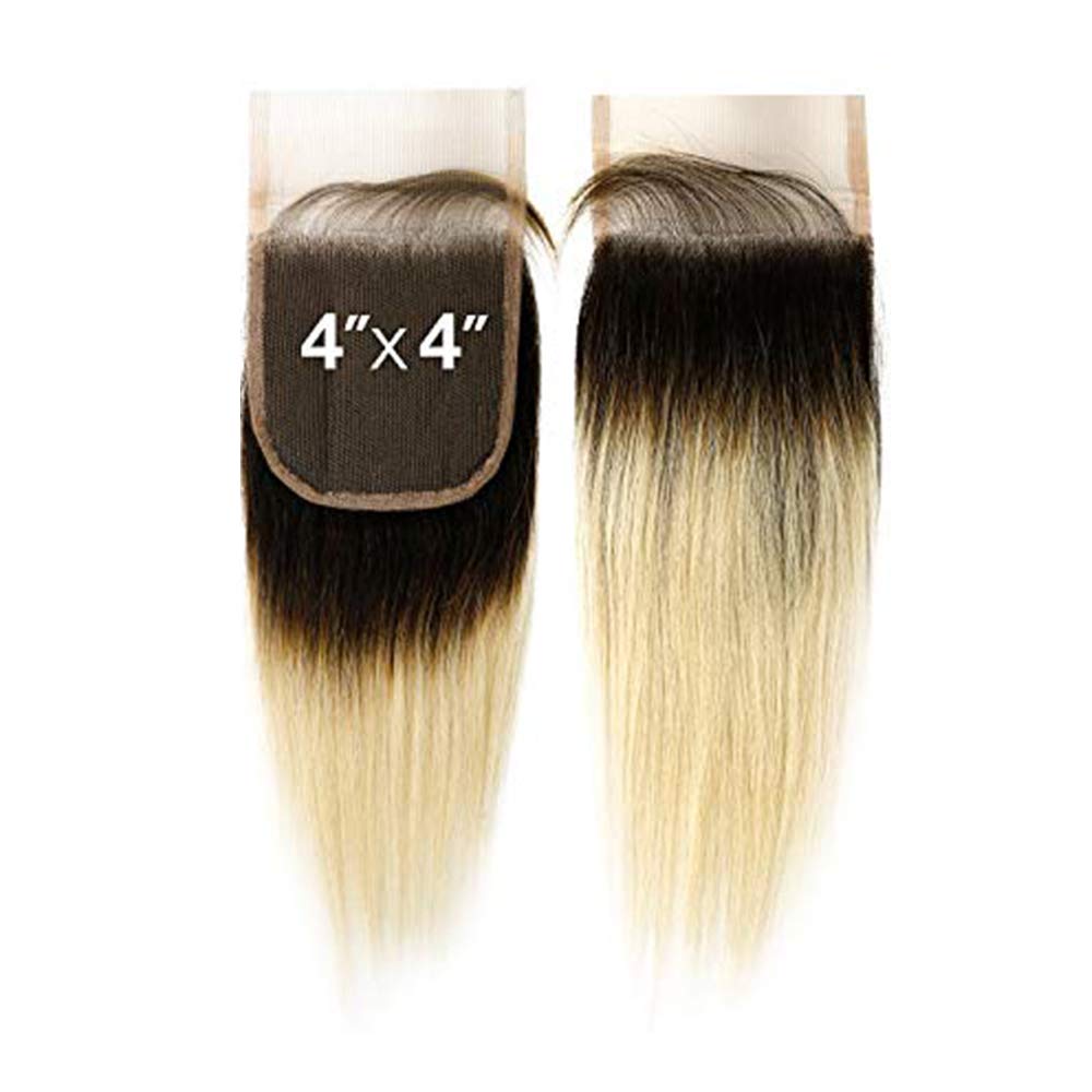 Ali Unprocessed 100% Virgin Human Hair Weave 4X4 Closure BBC44S Straight (12", 613)