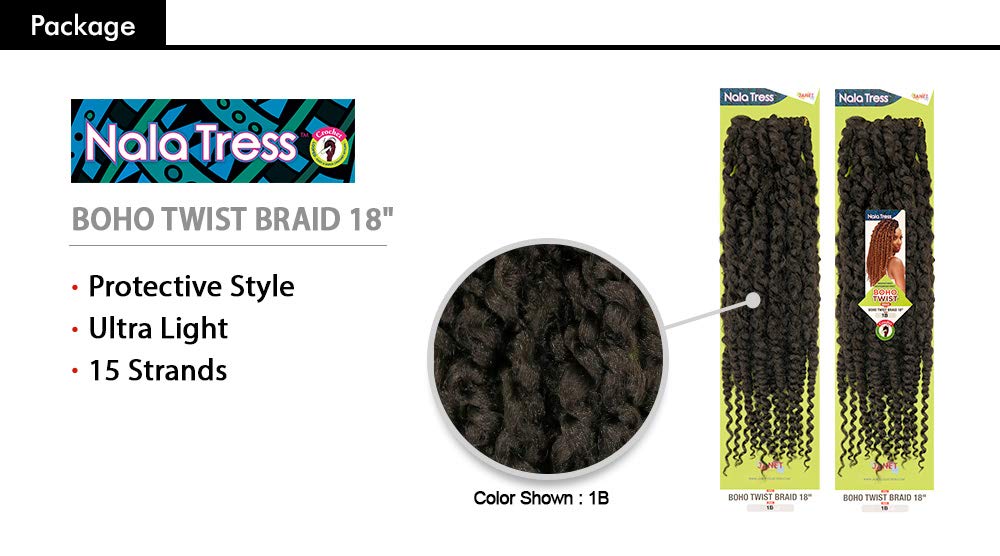 MULTI PACK DEALS! Janet Collection Synthetic Hair Crochet Braids NALA TRESS Boho Twist Braid 18" (5-PACK, 1B)