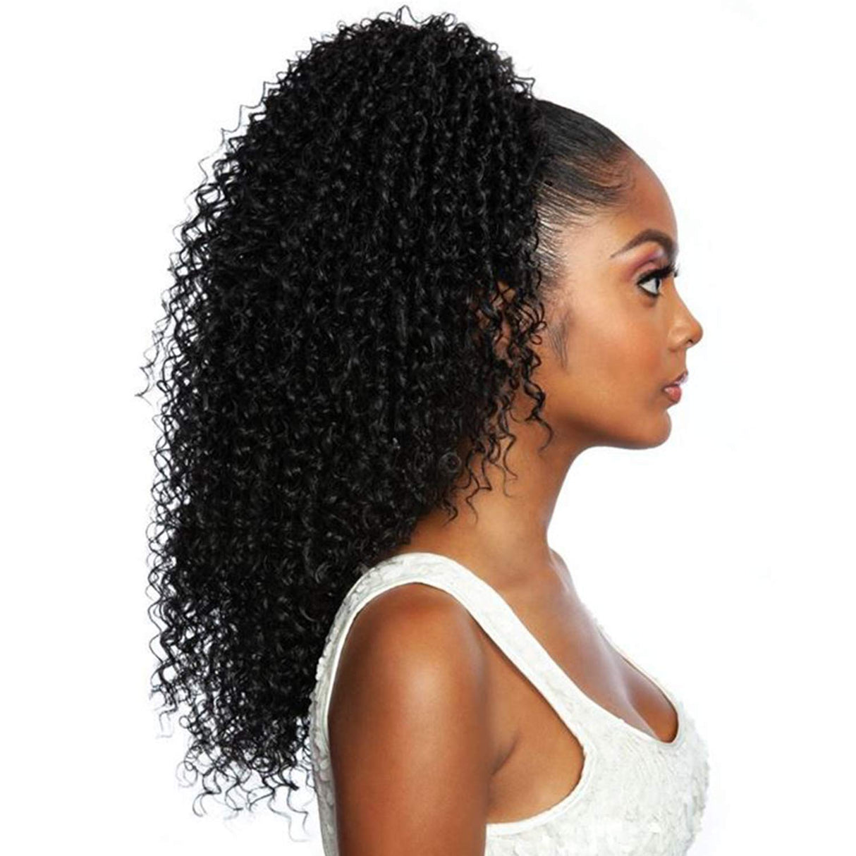 Mane Concept Human Hair Blend Ponytail Brown Sugar Key Curl Wrap N Tie 20" (1B)