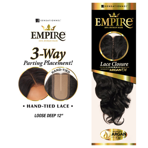 Sensationnel Human Hair Weave Empire 3-Way Parting Lace Closure Loose Deep 12"