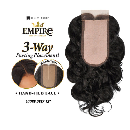 Sensationnel Human Hair Weave Empire 3-Way Parting Lace Closure Loose Deep 12"