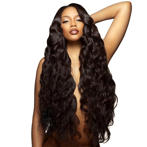 Sensationnel Unprocessed Brazilian Virgin Remy Human Hair Weave Bare & Natural L-Shape Part Lace Closure Natural Wavy 12"