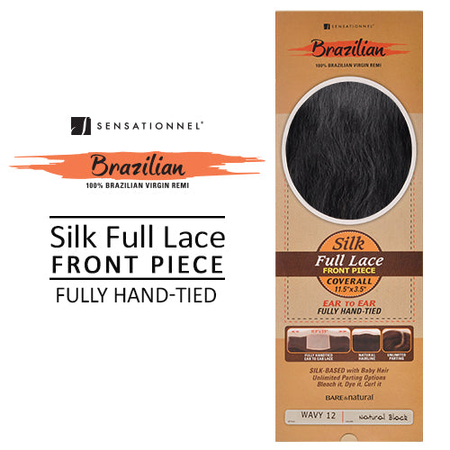 Sensationnel Unprocessed Brazilian Remy Human Hair Weave Bare N Natural 11.5x3.5 Silk Full Lace Front Piece Wavy 12" (Lace Frontal)