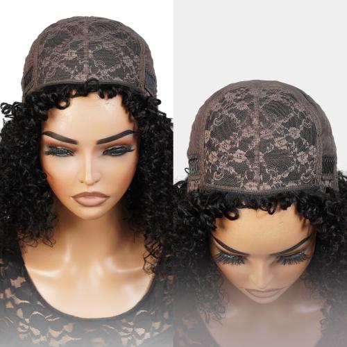 UpScale 100% Human Hair Wear and Go Short Curly Bob with Bang 16"