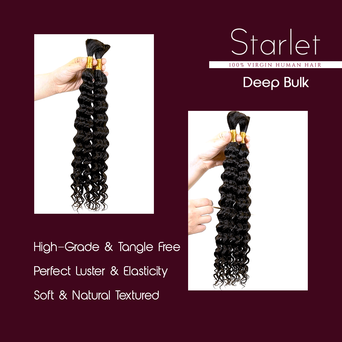 Starlet 100% Virgin Unprocessed Human Braiding Hair Deep Bulk (20"-24")