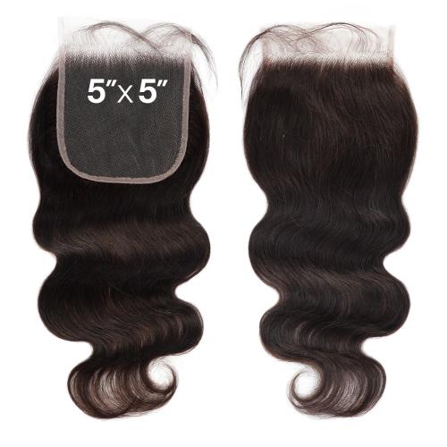 Bare n Natural Unprocessed Virgin Human Hair Weave 5x5 Bleached Knot Lace Closure Body Wave (10-18")