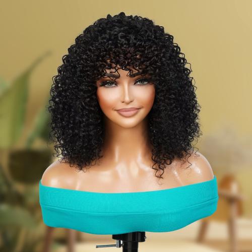 UpScale 100% Human Hair Wear and Go Short Curly Bob with Bang 16"