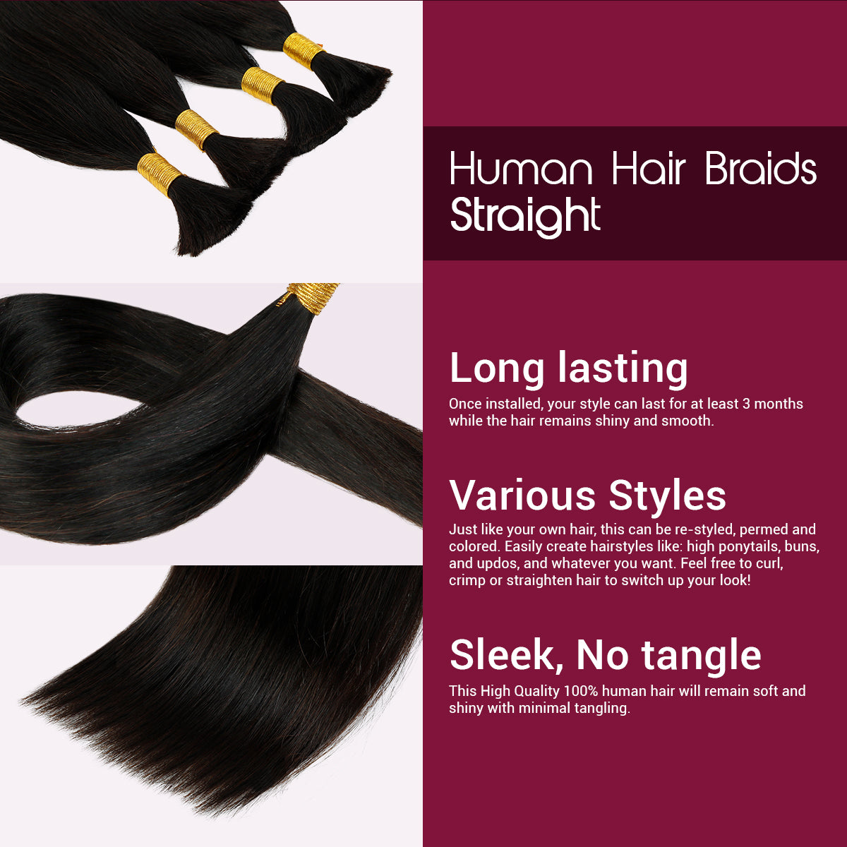 Starlet 100% Virgin Unprocessed Human Braiding Hair Straight Bulk (18"-20")