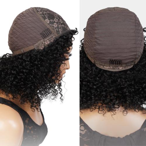 UpScale 100% Human Hair Wear and Go Short Curly Bob with Bang 16"