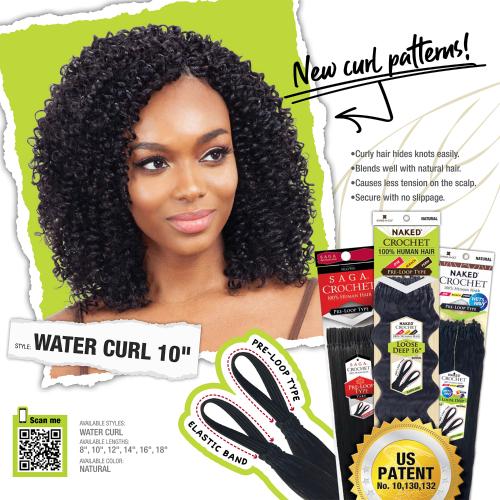 Naked Human Hair Crochet Braids Pre-Loop Type Water Curl 8-18"