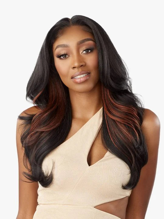 BUTTA LACE PRE-CUT UNIT 1 Glamorous, layered loose curls with curls facing away from the face.
