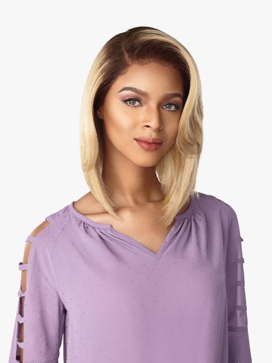 CHRISSY A line bob style with shorter hair length in the back than the front.