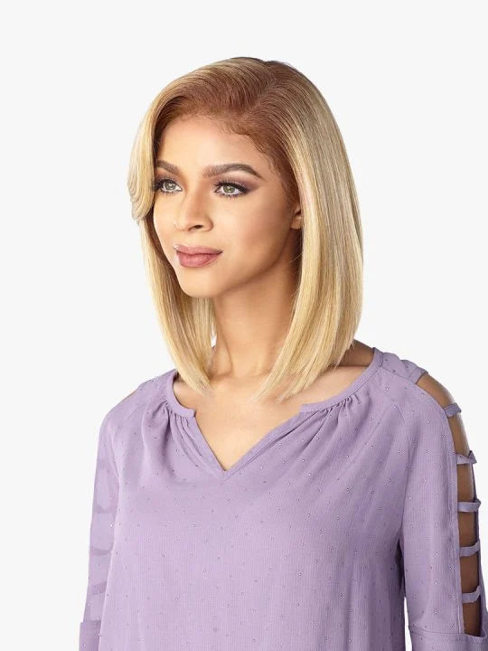 CHRISSY A line bob style with shorter hair length in the back than the front.