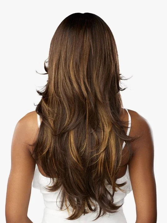 DASHLY LACE UNIT 37 Straight style with lightly curled ends that have lots of layers going away from the face to create a Butterfly Cut