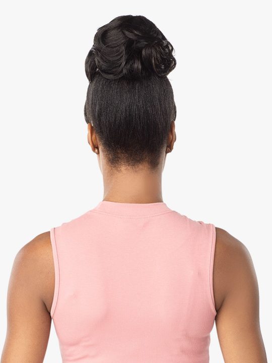 Sensationnel ILA Messy bun with full bangs that shape the face and cheekbones