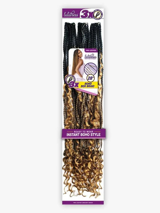 LULUTRESS 3X BOHO BOX BRAID 28″ Box Braid with curls at the bottom and sides.