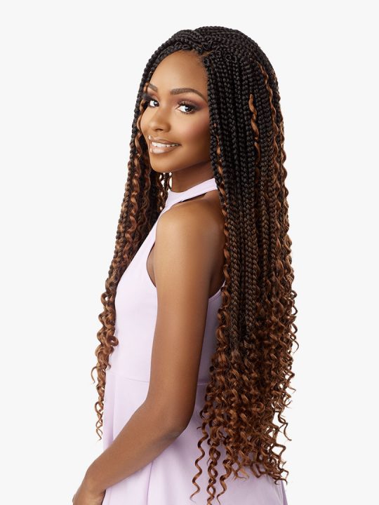 LULUTRESS 3X BOHO BOX BRAID LARGE 28″ Box Braid with curls at the bottom and sides.