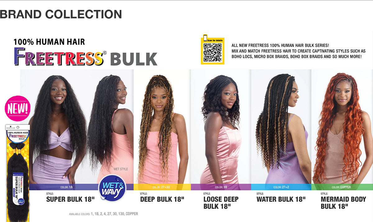 SHAKE-N-GO 100% HUMAN HAIR - FREETRESS - LOOOSE DEEP BULK 18" - FULL DENSITY