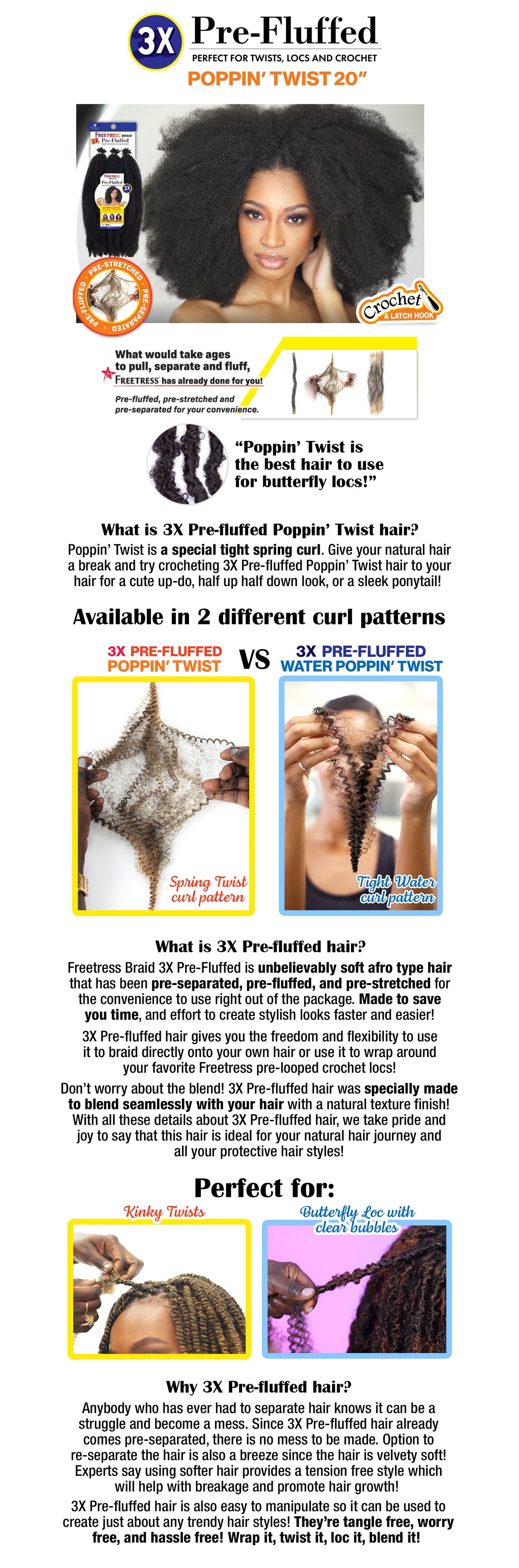 SHAKE-N-GO FREETRESS BRAID - 3X PRE-FLUFFED POPPIN TWISTS