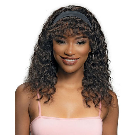 Janet Collection Crescent Bangs 100% Natural Virgin Remy Human Hair Headband Wig - WET N WAVY DEEP - Hollywood Beauty STL