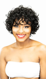 SHORT BLACK CURLY WAVY MIX WIG H5008