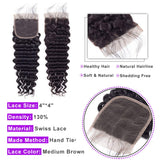 VRVOGUE (18" 20" 22 ) Deep Wave Brazilian Human Hair Bundles with Lace Closure 16 Inch Free Part 4x4 (Natural Black-330g/Lot-130% Density) 100% Unprocessed Virgin Brazilain Human Weave Hiar Extensions