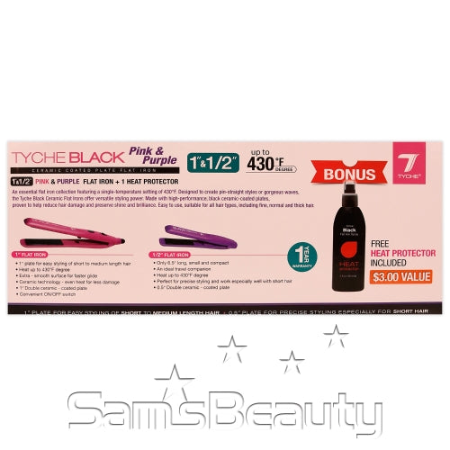 Tyche Ceramic Combo Flat Iron 1" + 1/2" Plus Heat Protector 2oz