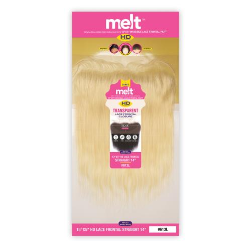 Janet Collection Melt Natural Virgin Remy Human Hair Weave Whole Hand Made 13X5 HD Lace Frontal Closure Straight (10-18") (613L)