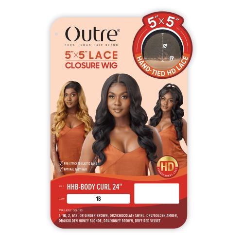 Outre Human Hair Blend Glueless HD 5X5 Lace Closure Wig Body Curl 24"