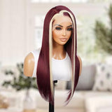 UpScale 100% Human Hair Glueless Pre Plucked 13x4 Lace Frontal Wig Redwine Blonde Skunk Stripe Straight 20"