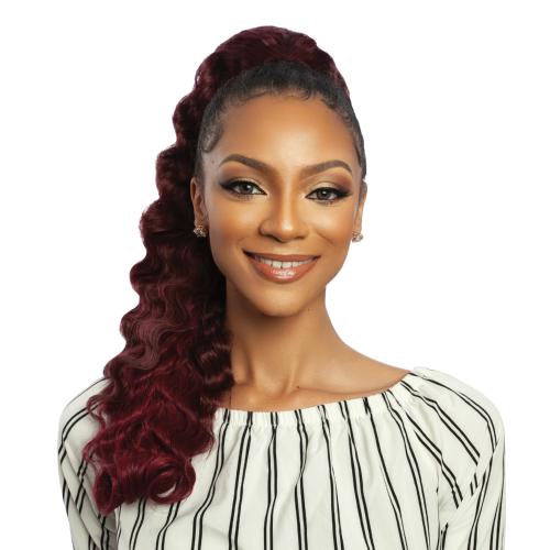 Mane Concept Human Hair Blend Ponytail Brown Sugar Wrap N Tie BSWNT07 Crimp Wave Wnt 22"