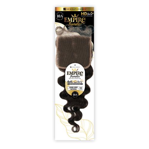 Sensationnel Virgin Human Hair Weave Empire Bundle 4X4 HD Lace Closure Loose Deep (10-14")