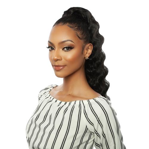 Mane Concept Human Hair Blend Ponytail Brown Sugar Wrap N Tie BSWNT07 Crimp Wave Wnt 22"