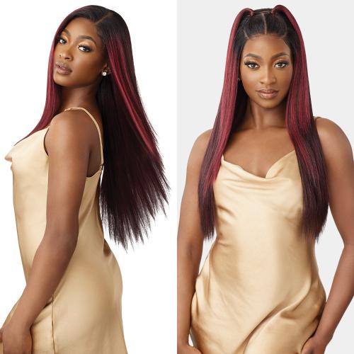 Outre Human Hair Blend Glueless HD 5X5 Lace Closure Wig Yaki Straight 26"