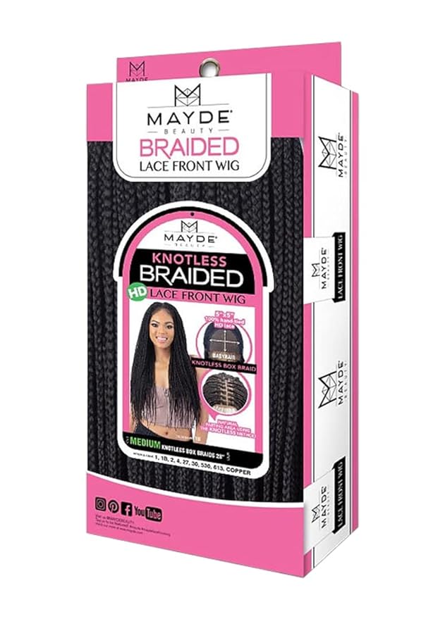 MAYDE BEAUTY KNOTLESS BRAIDED HD LACE FRONT WIG - MEDIUM KNOTLESS BRAIDS - 28"