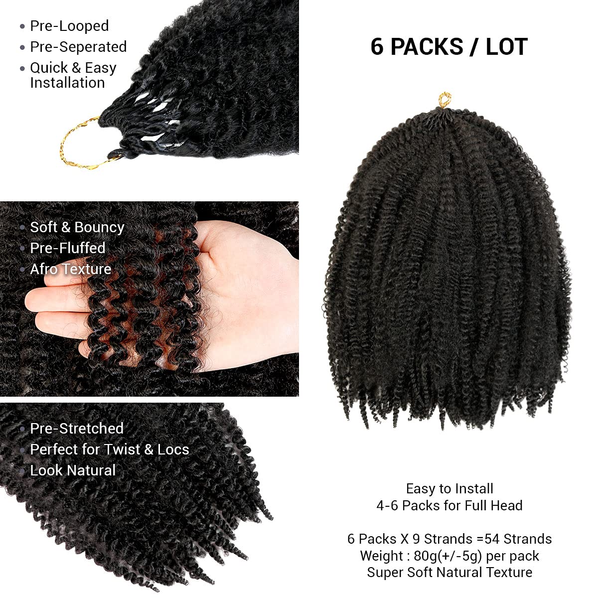Box Braids Crochet Hair 6 Packs Extensions Synthetic Hair Crochet Braids  Braiding Hair 24 Strands/pack (18 Inch, T1B/30)