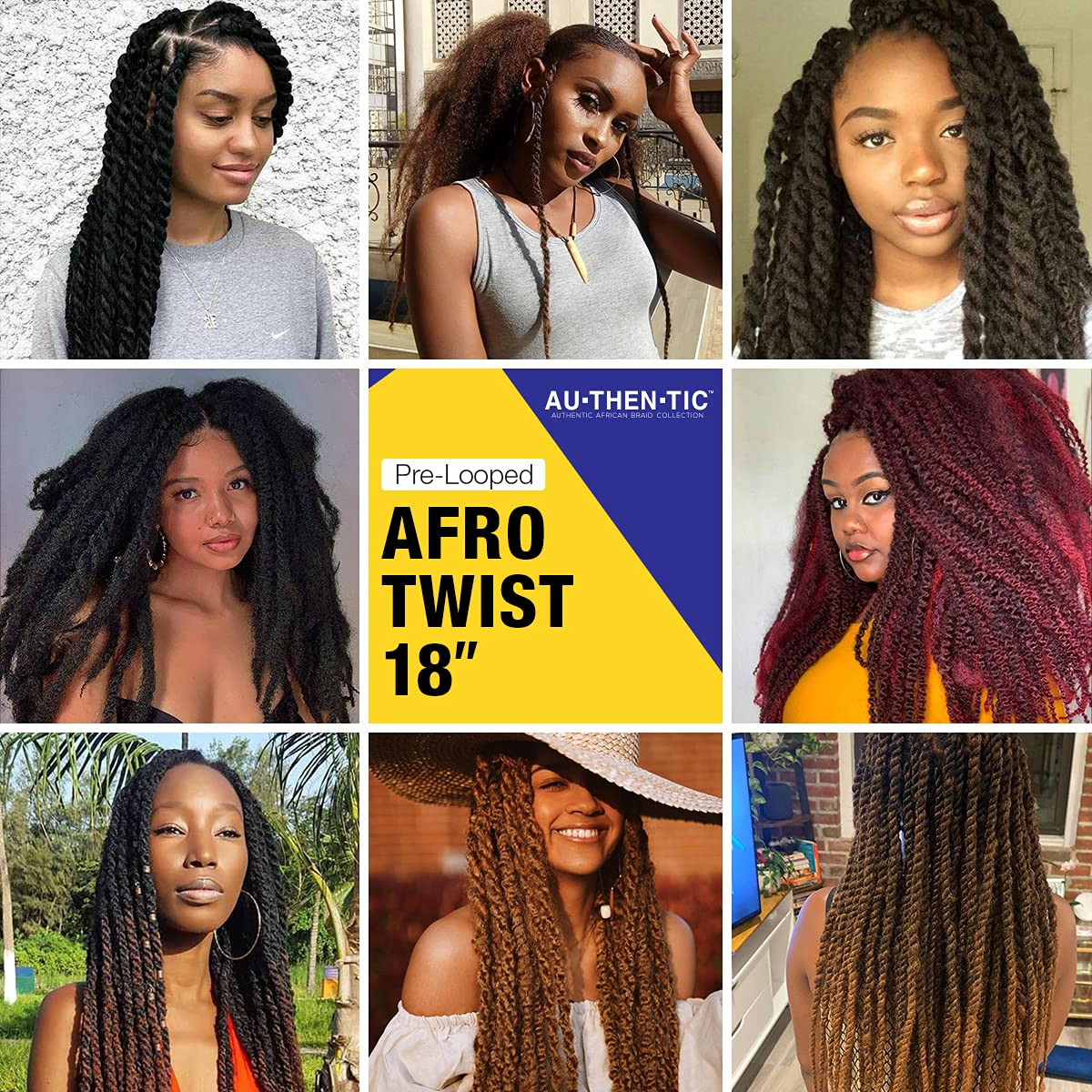 AU-THEN-TIC 18 Inch 2 Pack Afro Kinky Twist Braid Hair Pre Looped
