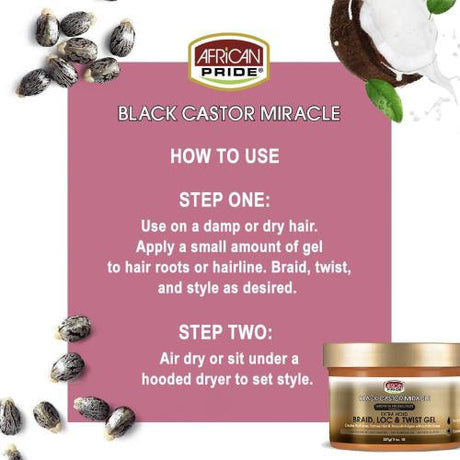 African Pride Black Castor Miracle Extra Hold Braid, Loc & Twist Gel 8oz Find Your New Look Today!