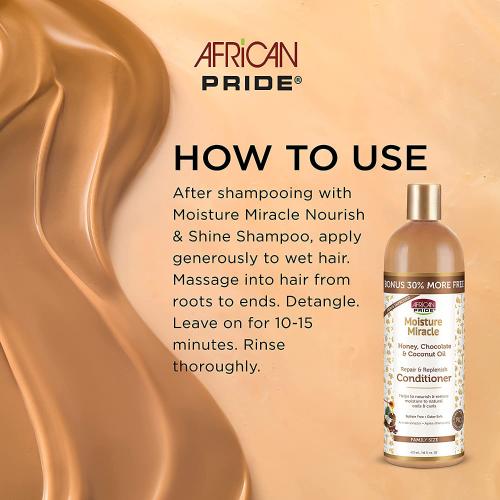 African Pride Moisture Miracle Honey & Chocolate & Coconut Oil Repair & Replenish Conditioner 16oz Find Your New Look Today!