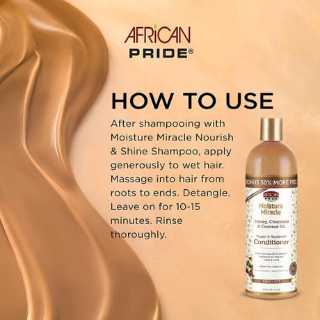 African Pride Moisture Miracle Honey & Chocolate & Coconut Oil Repair & Replenish Conditioner 16oz Find Your New Look Today!