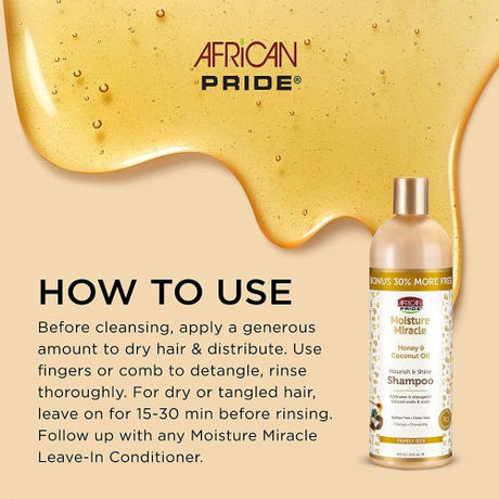 African Pride Moisture Miracle Honey & Coconut Oil Nourish & Shine Shampoo 16oz Find Your New Look Today!