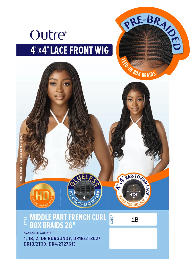 OUTRE 4 X 4 LACE FRONT WIG - MIDDLE PART FRENCH CURL BOX BRAIDS - 26"