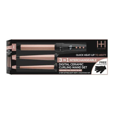 Hot & Hotter 3 in 1 Interchangeable Digital Ceramic Curling Wand Set Find Your New Look Today!