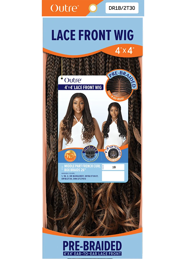 OUTRE 4 X 4 LACE FRONT WIG - MIDDLE PART FRENCH CURL BOX BRAIDS - 26"