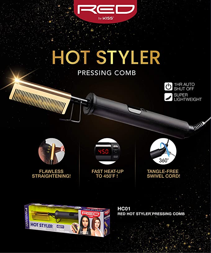 Kiss comb straightener black hair sale