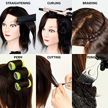 Mannequin Head 100% Full Real Hair Mannequin Head, Female Long Hair  Training Head, Hairdresser Practicing Hair Cutting, Curling, Dyeing,  Perming