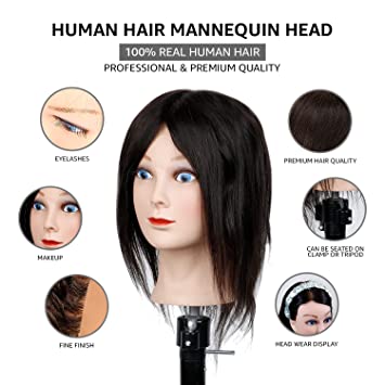 STUDIO LIMITED 100% Human Hair Mannequin Head Cosmetology Barber