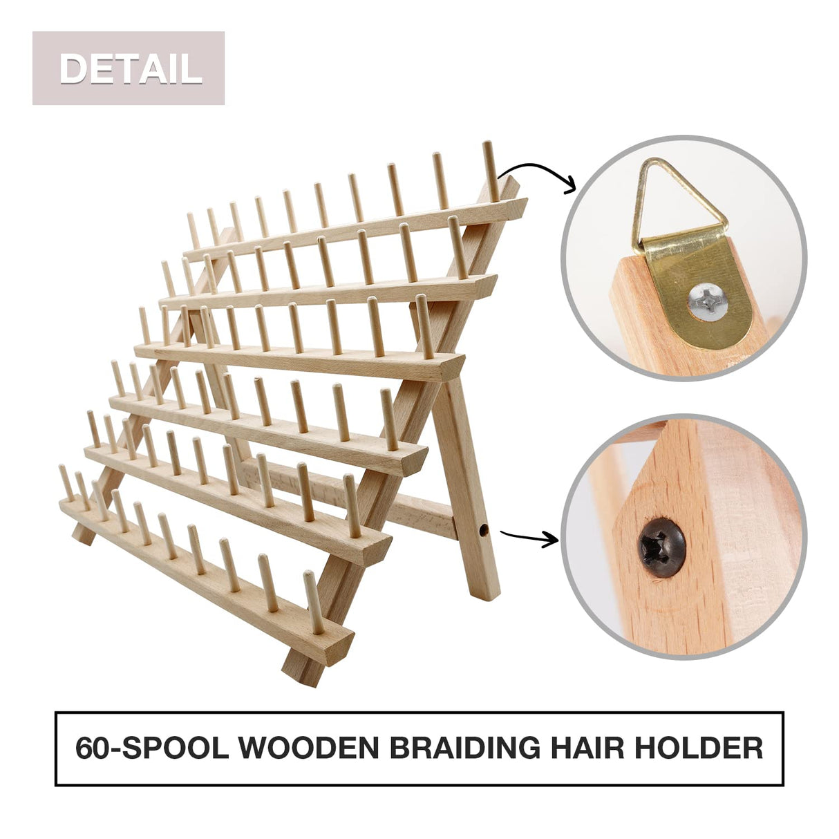 MOOACE 60 Spool Sewing Thread Rack with Hanging Hook, Wall Mounted Wooden  Thread Holder Organizer for Embroidery, Hair Braiding, Sewing