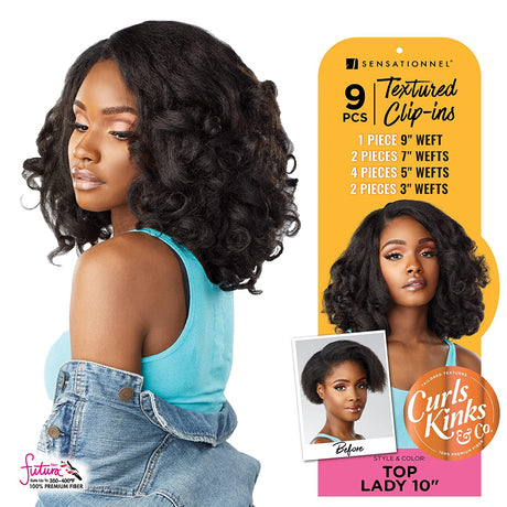 Sensationnel Clip in Top Lady - 10 inch Textured Clip in 9 Piece Pack adds Volume CK&CO Protective Style - Curls Kinks & Co (1B) Find Your New Look Today!